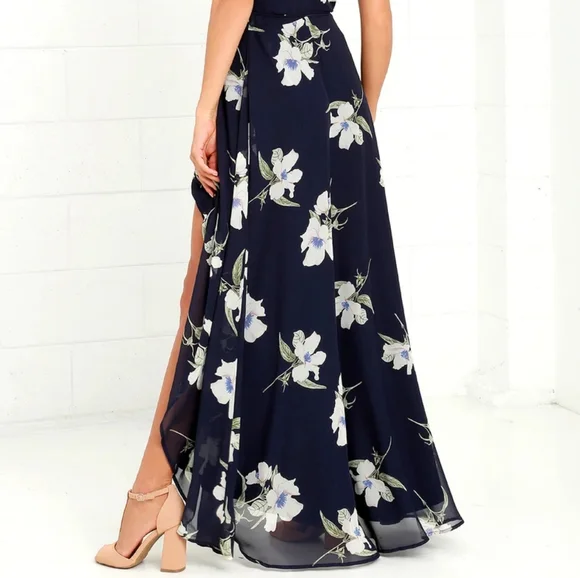 Navy floral print high-low wrap dress - Picture 2 of 6